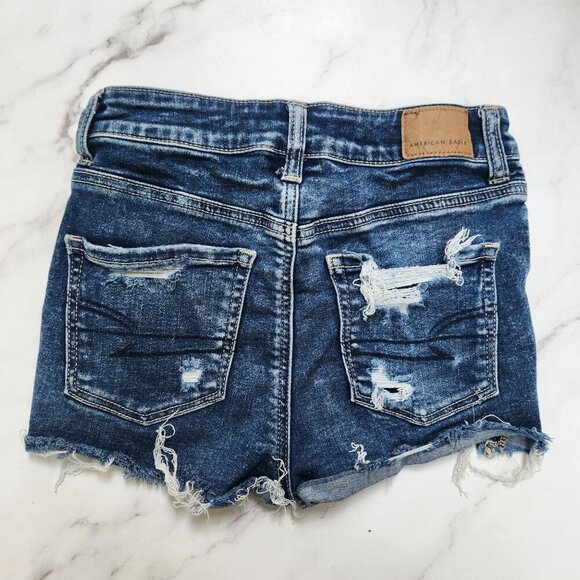 American Eagle Hi-Rise Shortie Next Level Stretch Button Fly Jean Shorts Size 0 - Picture 2 of 6